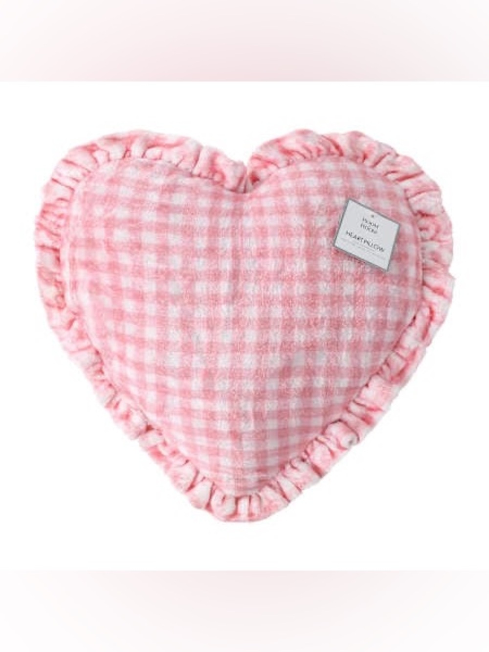 Heart Shaped Pink Gingham Ruffle Pillow 2 LEFT
